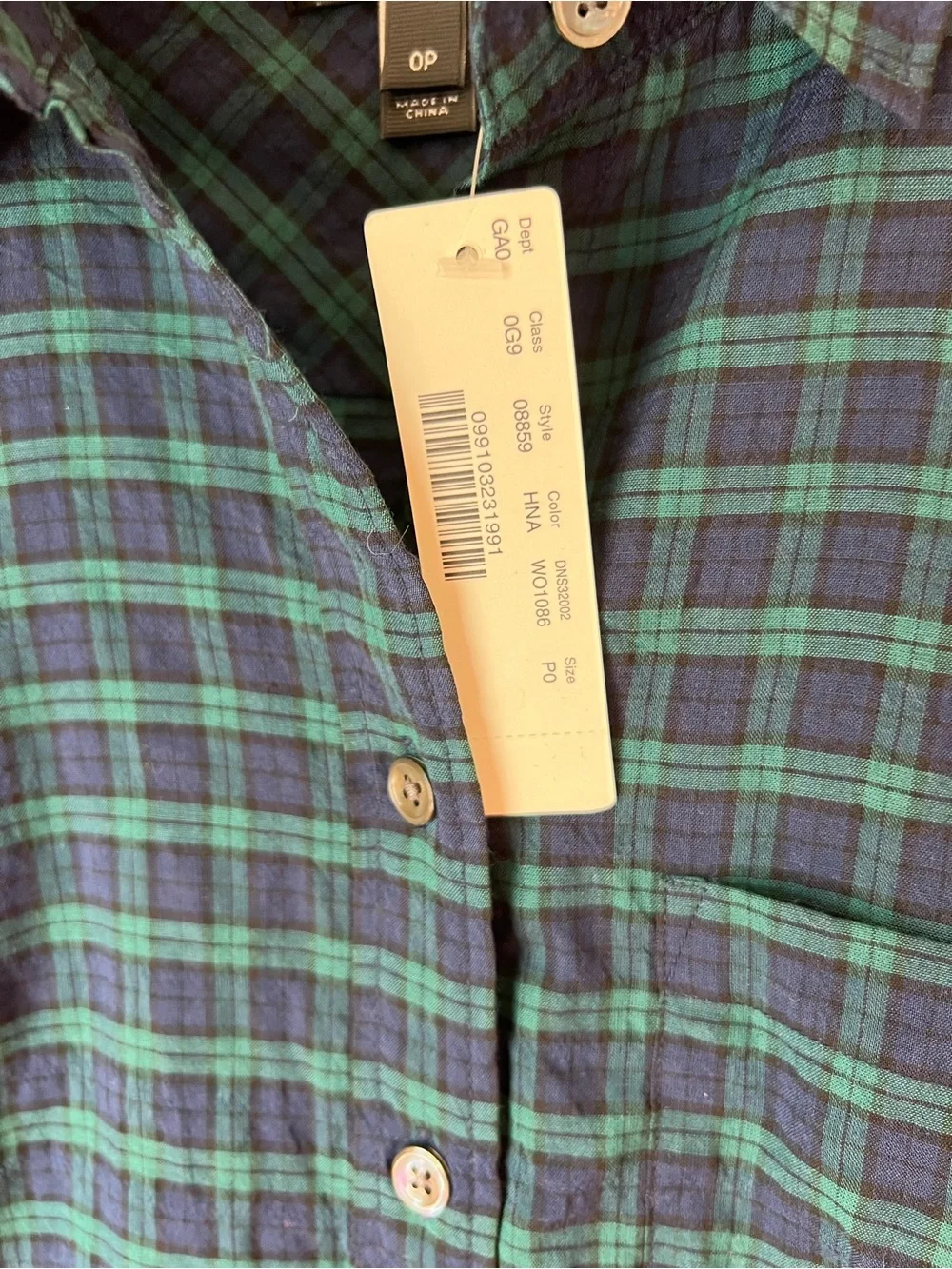 J.Crew The Boy Shirt in Black Watch Plaid Navy Green Button Up